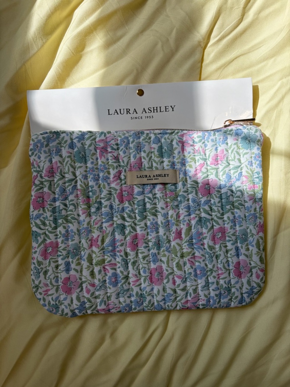 Laura Ashley Quilted Floral Cosmetic Pouch in Pink, Blue & Green